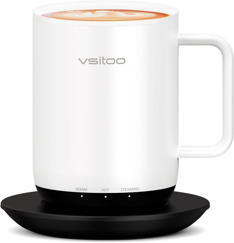 vsitoo S3 Plus 14oz Heated Coffee Mug - Temperature Control Smart Mug with Mug Warmer, Auto-Sensing AI Heats Drinks to 120-150°F Hands-Free.Ideal for Home/Office/Gifts，White - Image 1
